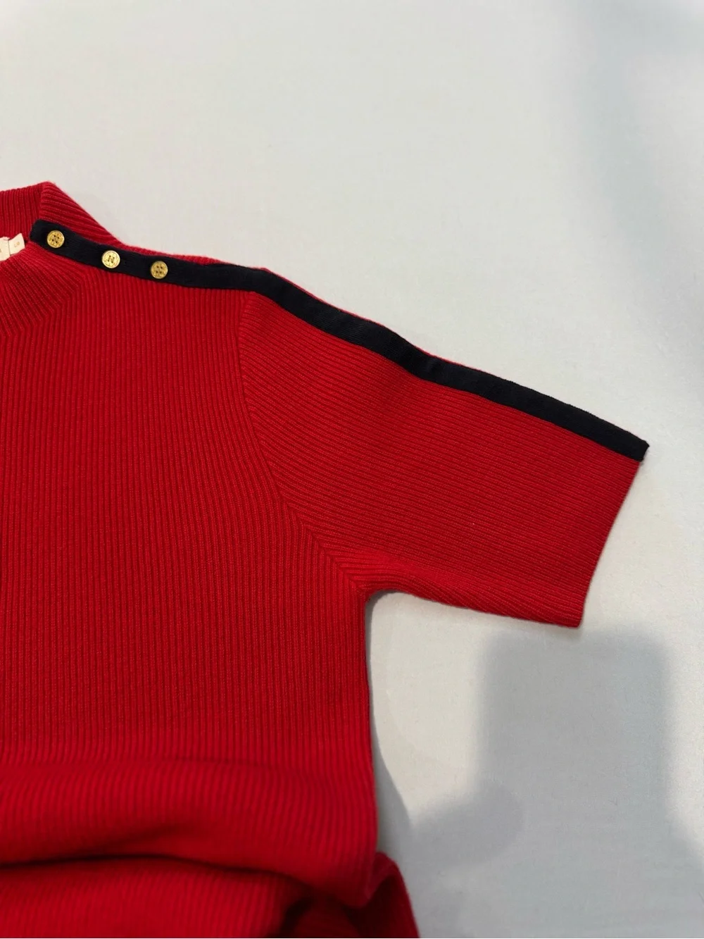 Tory Burch Sardy Merino Wool Sweater Dress Red Navy Gold Buttons L